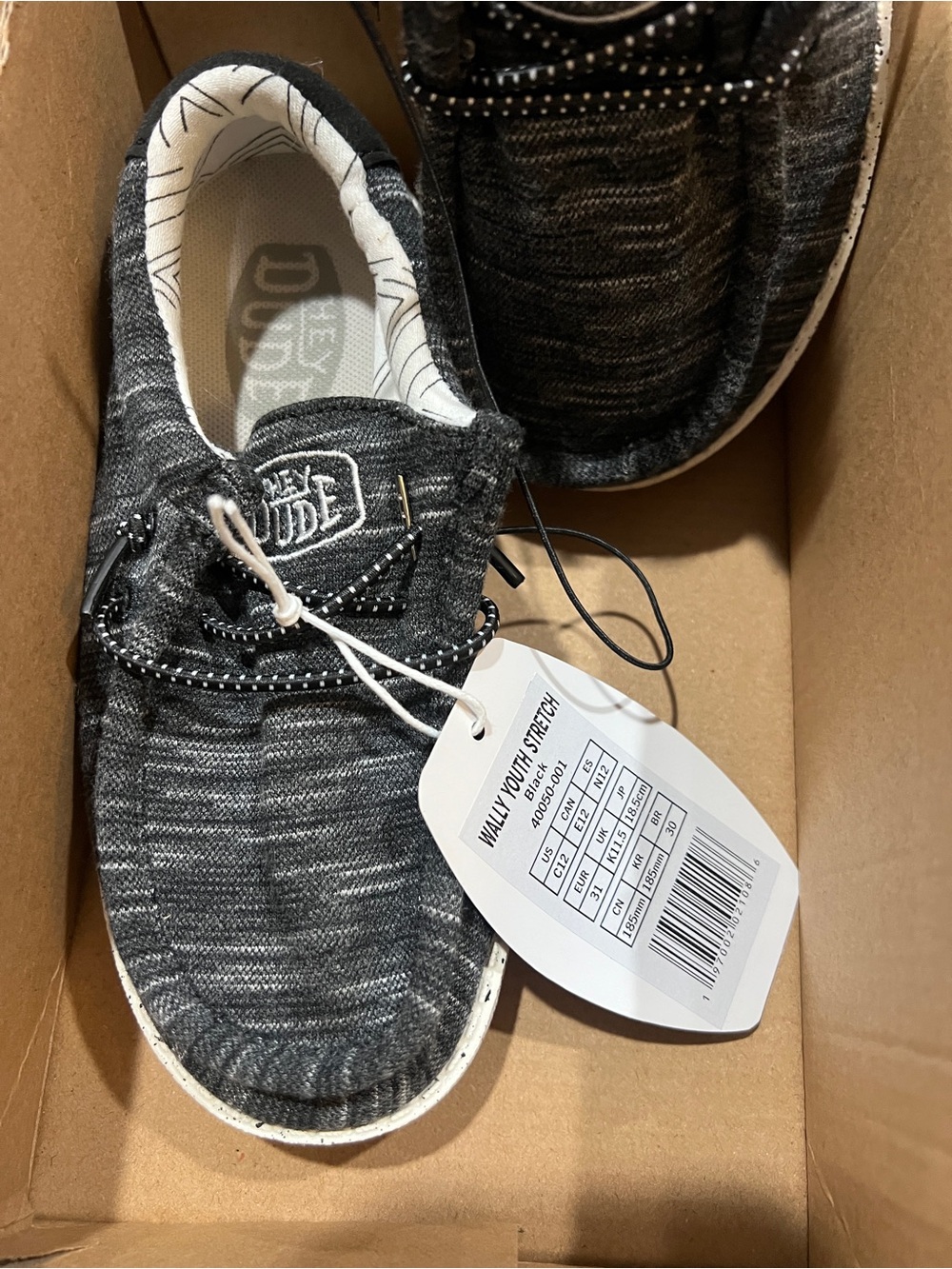 Hey Dude Wally Youth Stretch Slip-On Shoes - Charcoal Heather